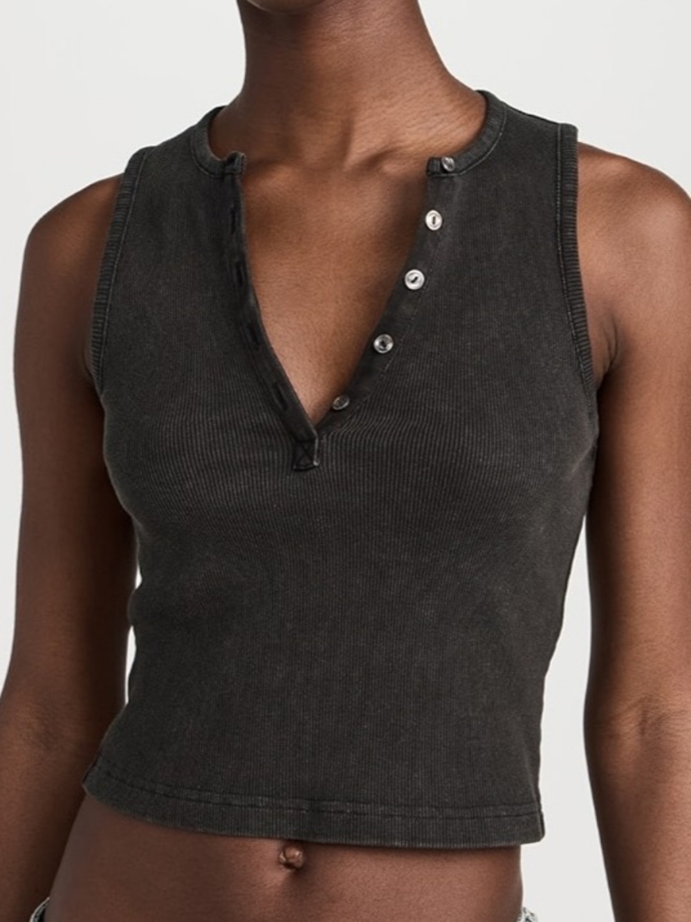 R13 Ribbed Henley Tank Top in Washed Black Current Season Grunge Bella Swan Vibe